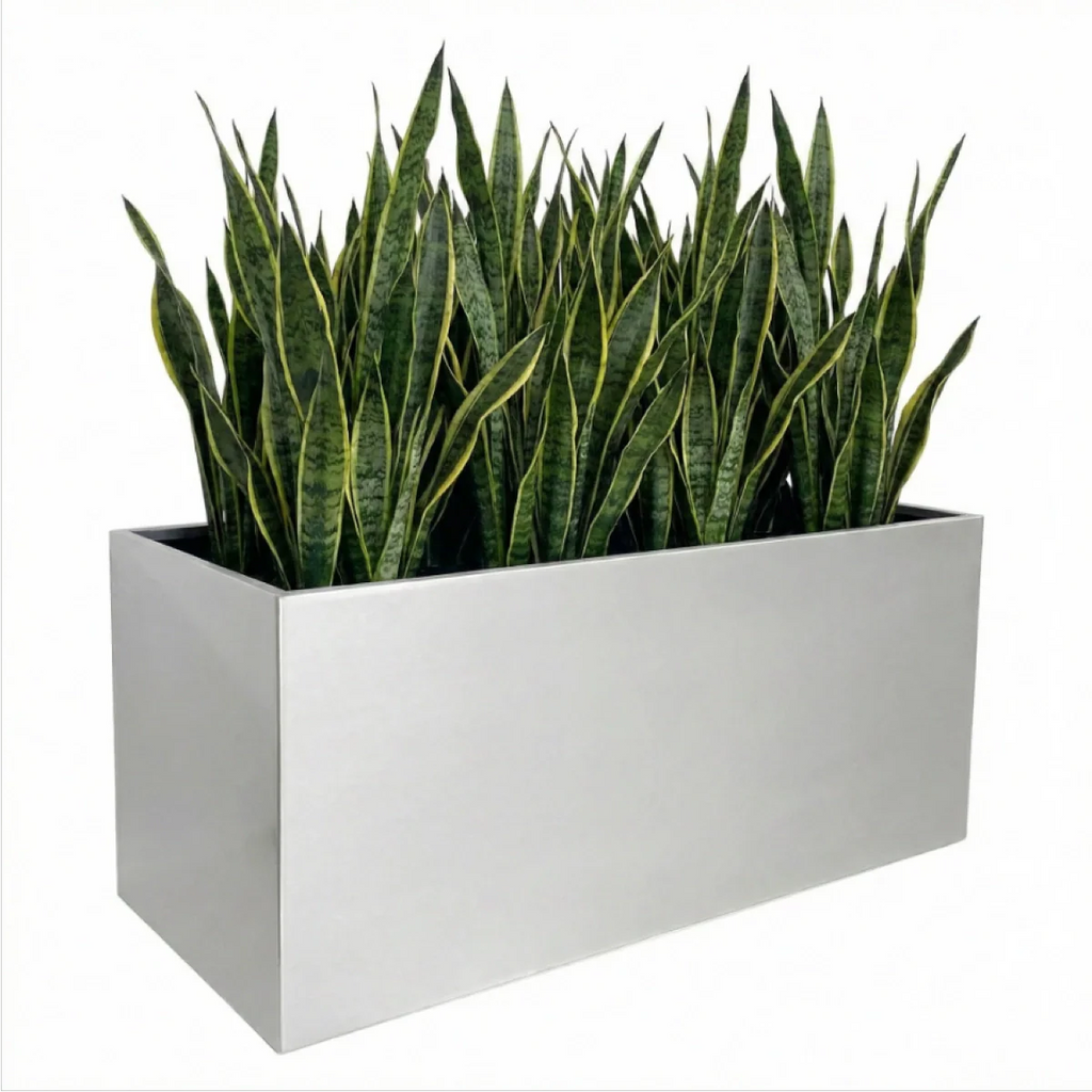 Madeira Aluminum Long Block Planter 30" - Seamless Architectural (Silver) Waterproof Lining - Indoor / Outdoor (30" L x 12" W x 12" Tall)