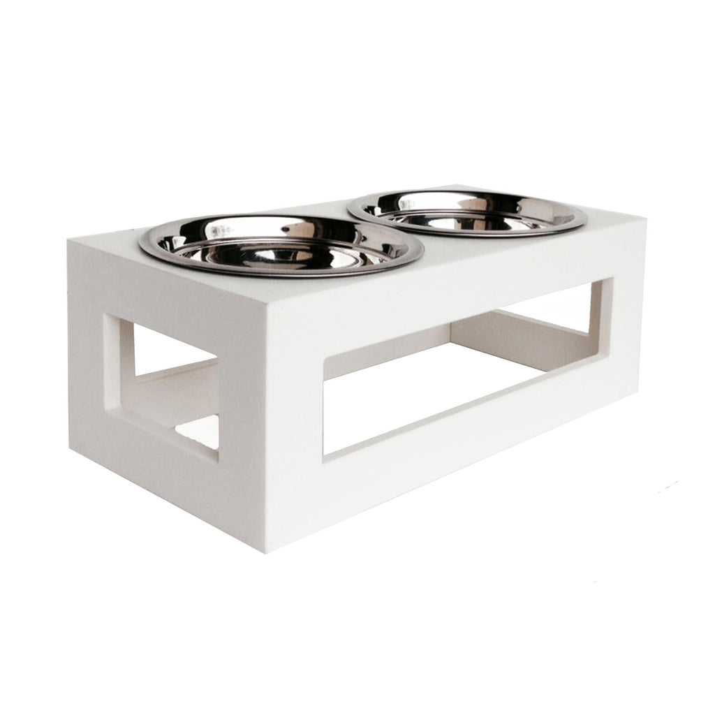 Porchside Double Diner -  Modern Weatherproof Elevated Dog Feeder, Raised Bowl Stand (5" / 7" / 12" Tall)