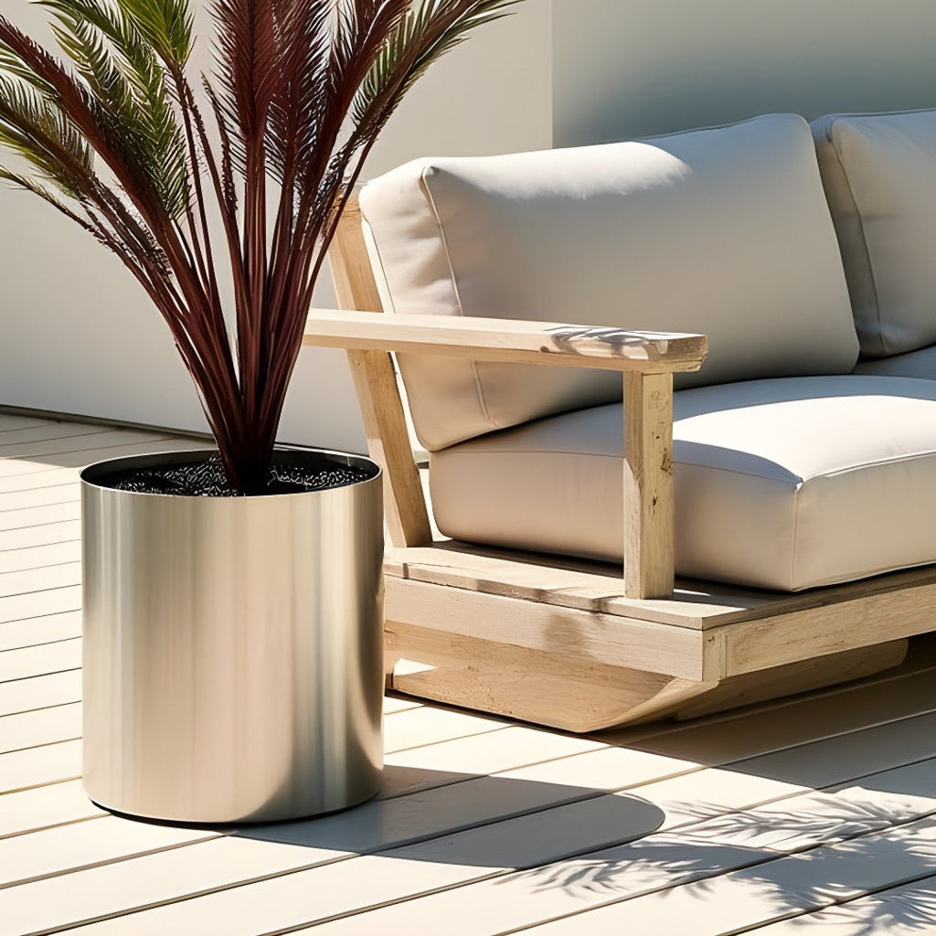 Knox Cylinder Planter - Modern Stainless Steel (18/8 Heavy Duty) Surface-Safe, Indoor / Outdoor (12" / 18" / 24" Large)