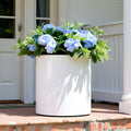 Knox Cylinder White Metal Planter - Modern Minimalist Steel (18/8 Heavy Duty) Surface-Safe, Indoor / Outdoor (12" / 18" Diameter)