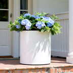 Knox Cylinder White Metal Planter - Modern Minimalist Steel (18/8 Heavy Duty) Surface-Safe, Indoor / Outdoor (12" / 18" Diameter)