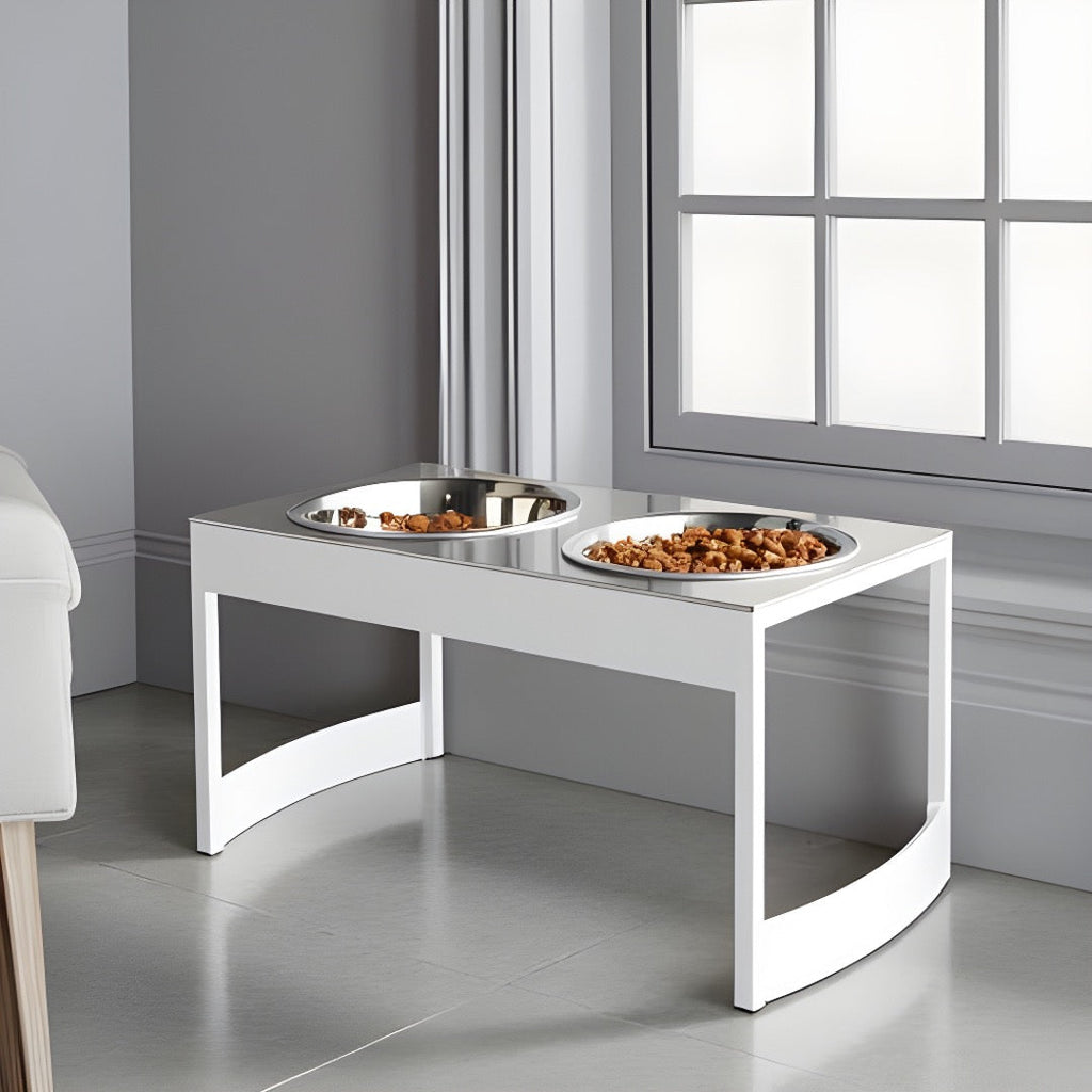 Indus Steel Double Diner - Modern Architectural Heavy Duty Elevated Dog Bowl Feeder (XS 4.5" Tall / 12" Large Dog)