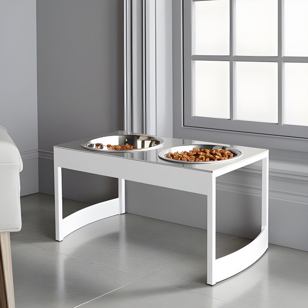 Indus Steel Double Diner - Modern Architectural Heavy Duty Elevated Dog Bowl Feeder (XS 4.5" Tall / 12" Large Dog)