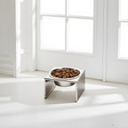 Slate Single Diner - Modern Architectural 304 Stainless Steel Stand w/ Elevated Bowl Food, Water (5" / 9" / 12" Tall)