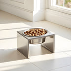 Slate Single Diner - Modern Architectural 304 Stainless Steel Stand w/ Elevated Bowl Food, Water (5" / 9" / 12" Tall)