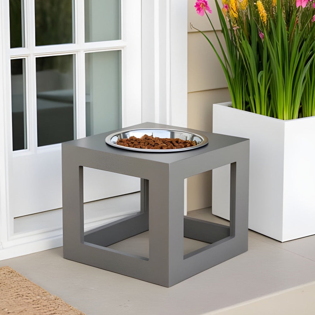Porchside Single Diner - Modern Outdoor Weatherproof Raised Dog Bowl Stand (Medium 7" - Large Dog 12" Tall)