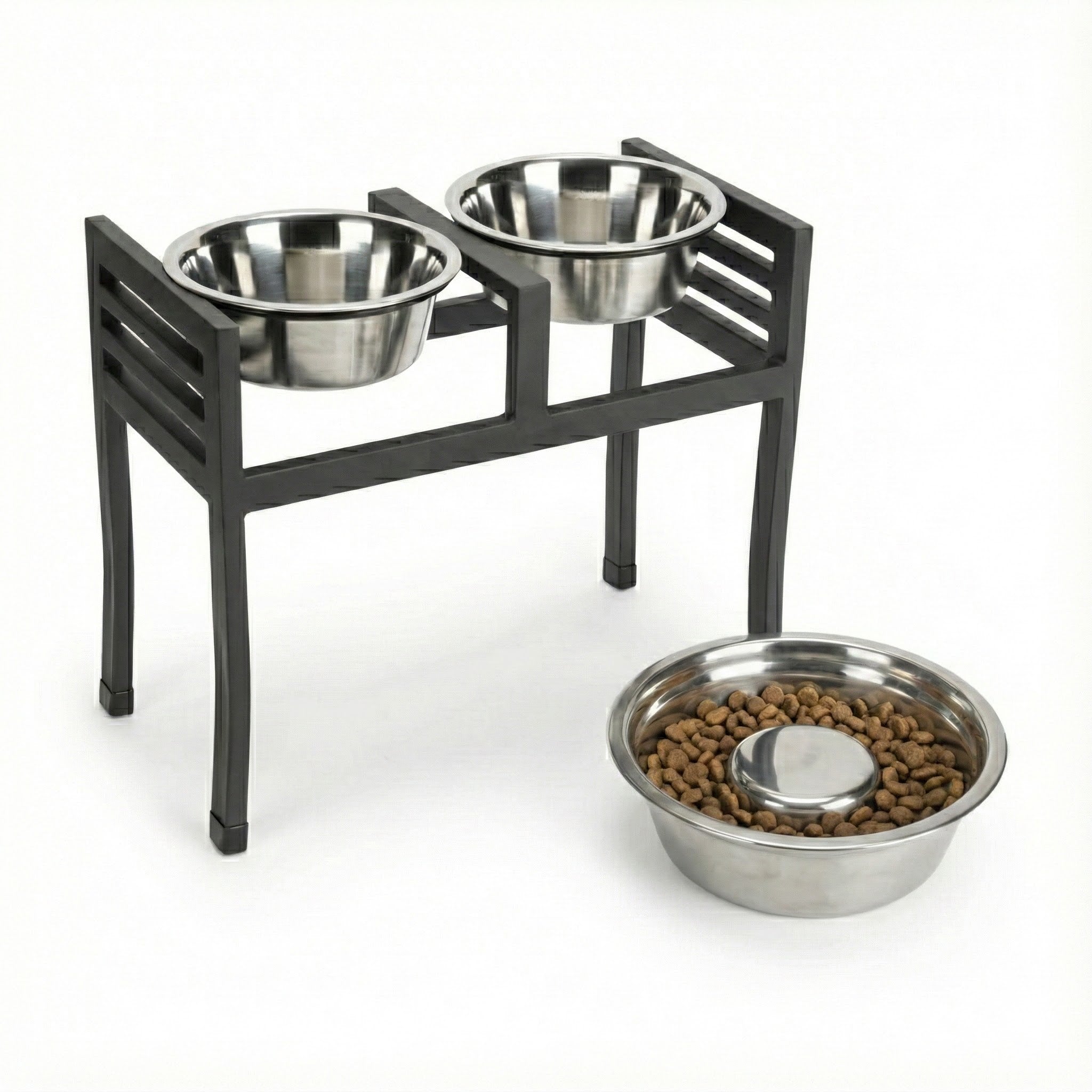 Moretti Double Diner 18" XL - Large Breed, Modern Architectural Elevated Dog Bowls w/ Metal Stand / Stainless Steel (18" Tall)
