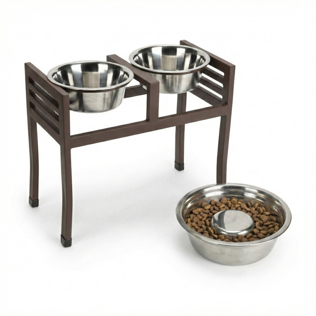 Moretti Double Diner 18" XL - Large Breed, Modern Architectural Elevated Dog Bowls w/ Metal Stand / Stainless Steel (18" Tall)