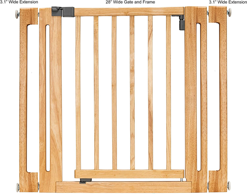 Nani Wooden Dog Gate - 30" Tall Modern Hardwood Pet Gate w/ Door, Pressure Mounted (Extendable 28" - 38" Wide)