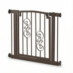 Noblesse Wrought Iron Dog Gate w/ Door (28.5" - 61.5" Extra Wide) Heavy Duty Ornamental Metal, 32" Tall - Indoor Easy Pressure Mounted (No Drill)