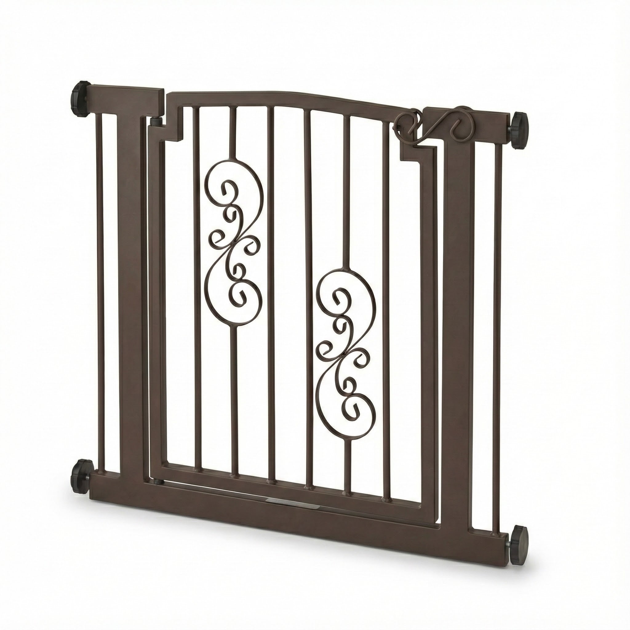 Noblesse Wrought Iron Dog Gate w/ Door (28.5" - 61.5" Extra Wide) Heavy Duty Ornamental Metal, 32" Tall - Indoor Easy Pressure Mounted (No Drill)