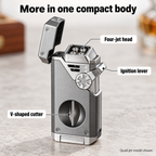 Deep Blue Quad Flame Refillable Torch Lighter