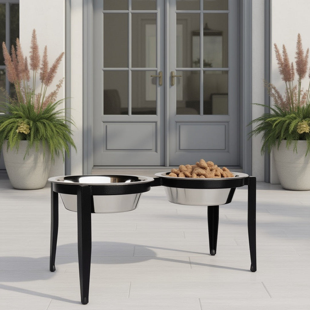 Vision Double Diner - Outdoor / Indoor Modern Angle Iron, Elevated Dog Bowls (5", 7", 10" Tall)