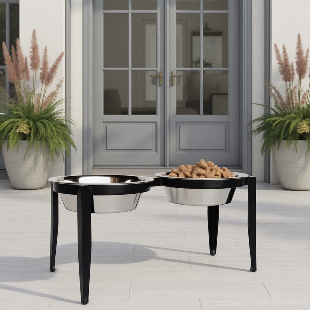 Vision Double Diner - Outdoor / Indoor Modern Angle Iron, Elevated Dog Bowls (5", 7", 10" Tall)
