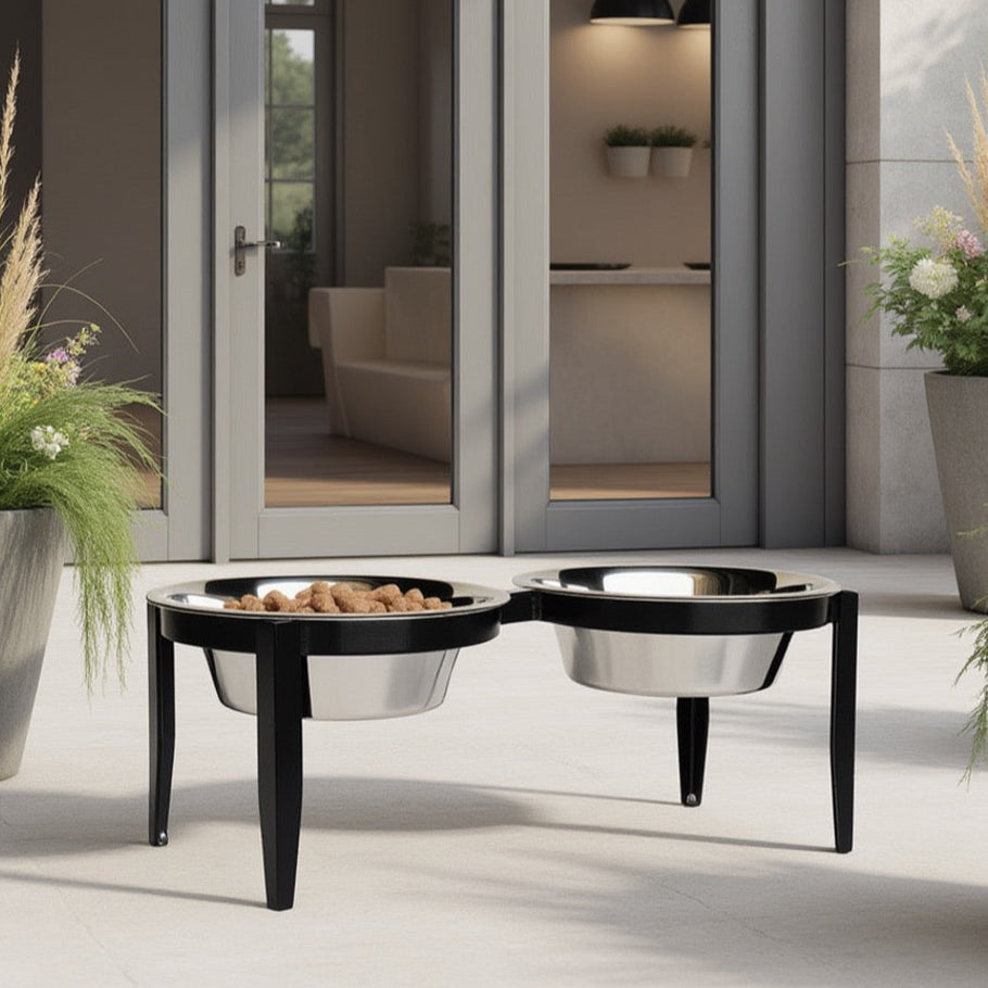 Vision Double Diner - Outdoor / Indoor Modern Angle Iron, Elevated Dog Bowls (5", 7", 10" Tall)