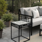 Lang Patio Table - Modern Architectural Tile Top, Steel Frame (16" x 16" x 19" Tall)