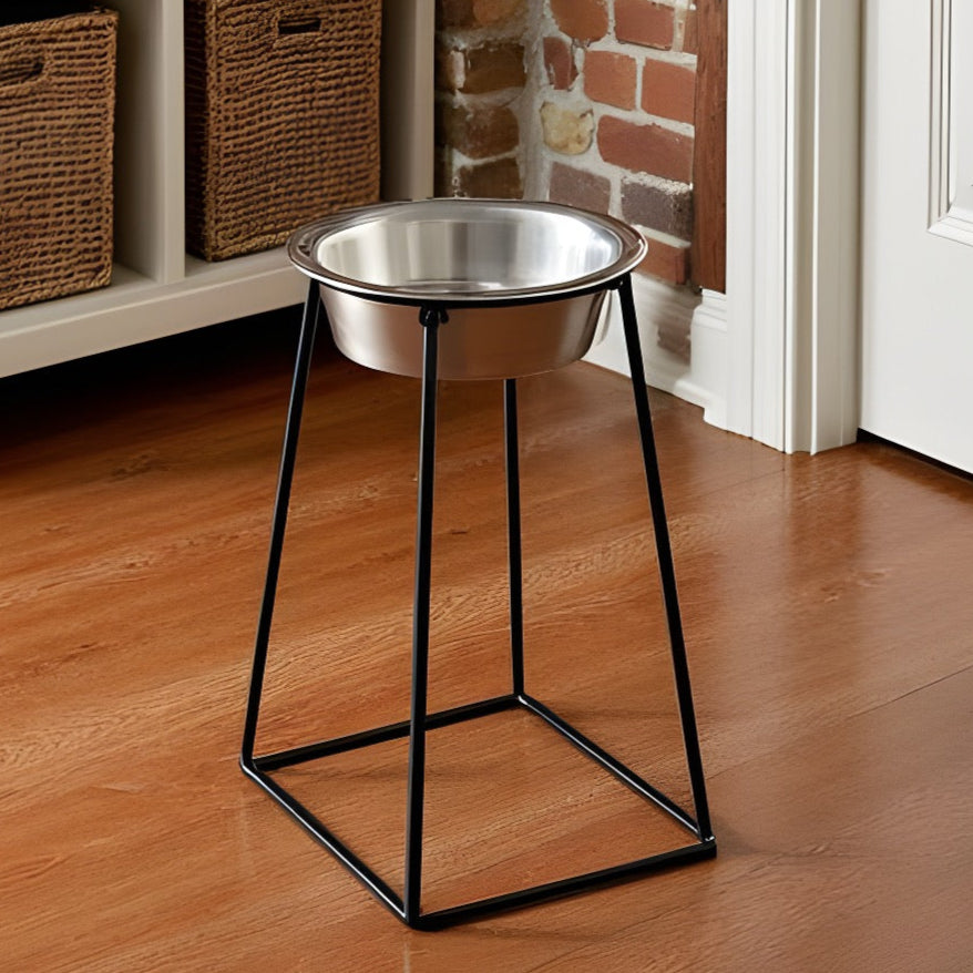 Pyramid Single Diner - Minimalist Wrought Iron Metal Stand, Elevated Dog Bowl (5", 7", 10", 18" Tall)