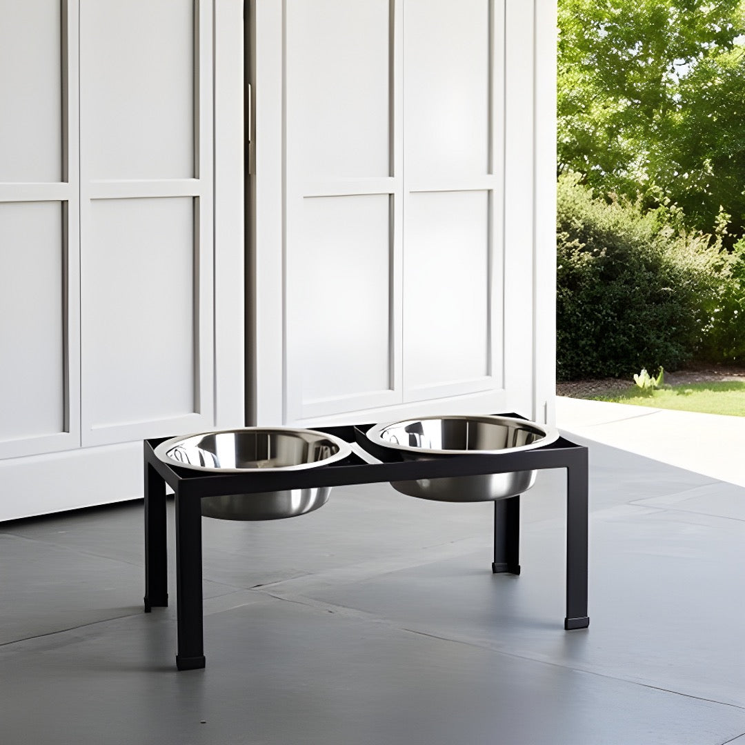 Pilsen Double Diner - Modern Outdoor / Indoor Metal Elevated Dog Bowl Stand ( 5" Small, 10" Large Dog)