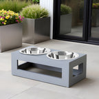 Porchside Double Diner -  Modern Weatherproof Elevated Dog Feeder, Raised Bowl Stand (5" / 7" / 12" Tall)