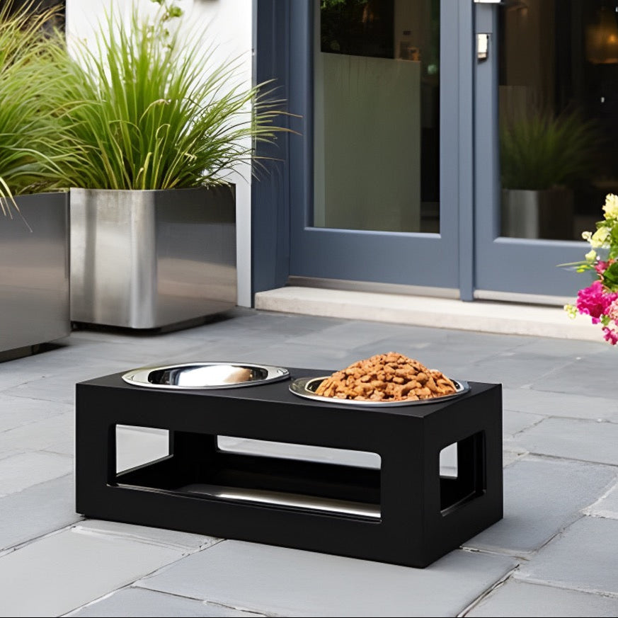 Porchside Double Diner -  Modern Weatherproof Elevated Dog Feeder, Raised Bowl Stand (5" / 7" / 12" Tall)