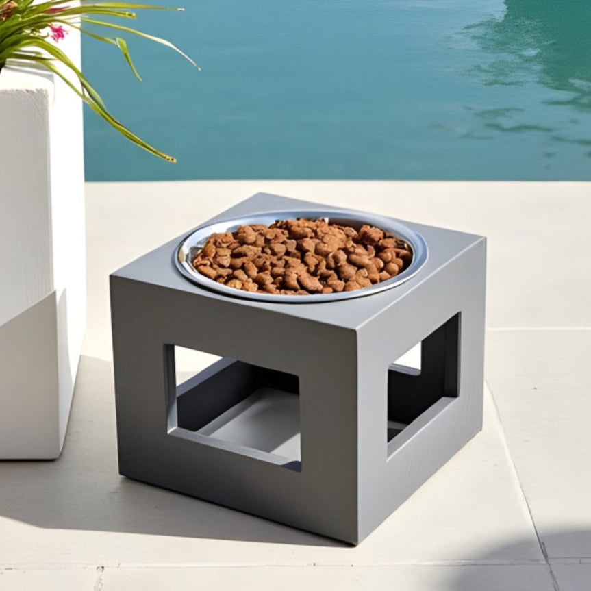 Porchside Single Diner - Modern Outdoor Weatherproof Raised Dog Bowl Stand (Medium 7" - Large Dog 12" Tall)