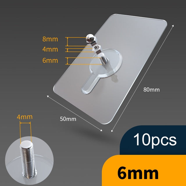 10 Pieces Heavy Duty Punch-Free Transparent Adhesive Hooks