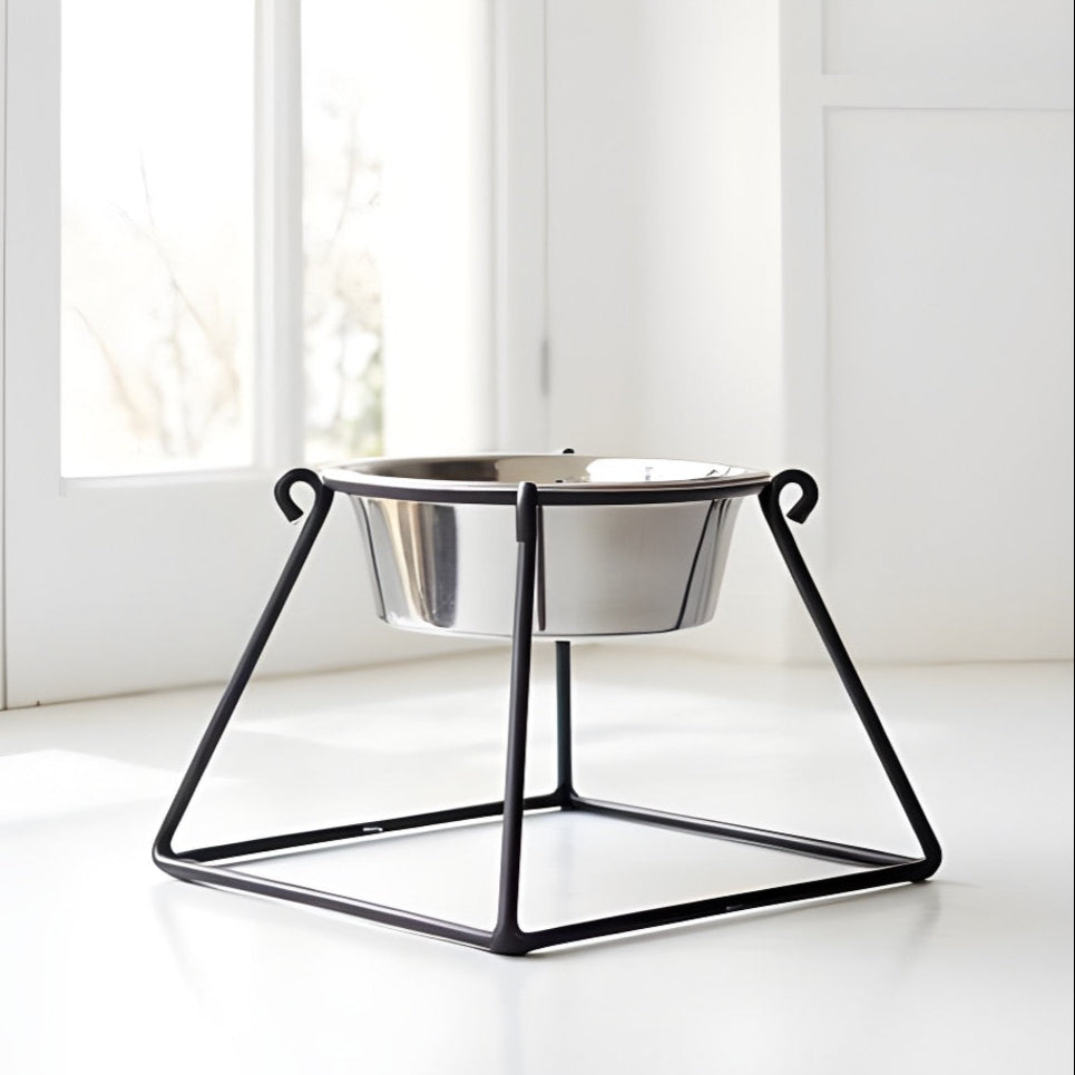 Pyramid Single Diner - Minimalist Wrought Iron Metal Stand, Elevated Dog Bowl (5", 7", 10", 18" Tall)