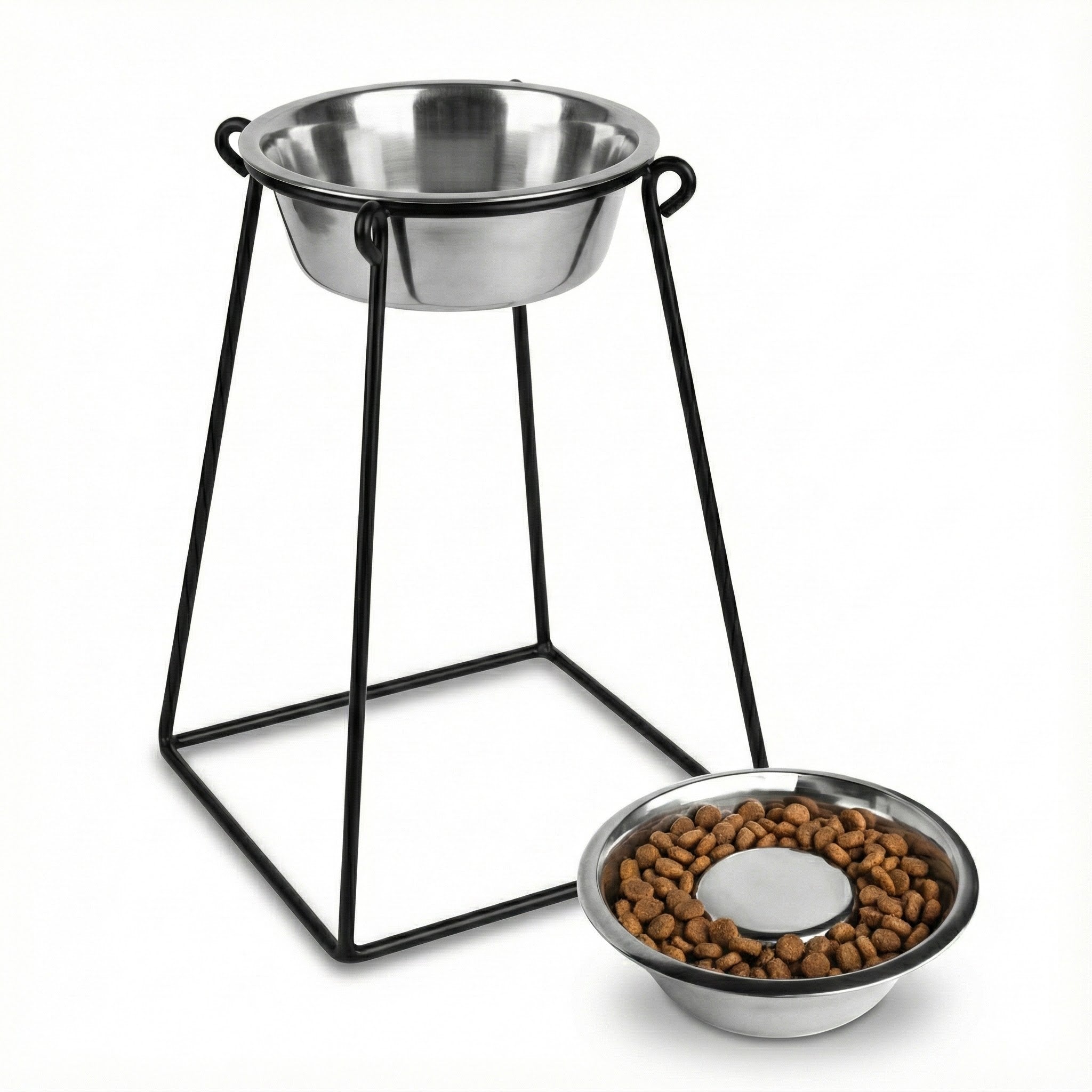 Pyramid Single Diner 18" XL - Large Breed Elevated Single Dog Bowl, Minimalist Wrought Iron Metal Stand