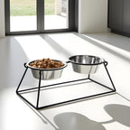 Pyramid Double Diner - Minimalist Wrought Iron Stand, Elevated Dog Bowl Feeder ( 5" / 7" /  12" / 18" / 24")