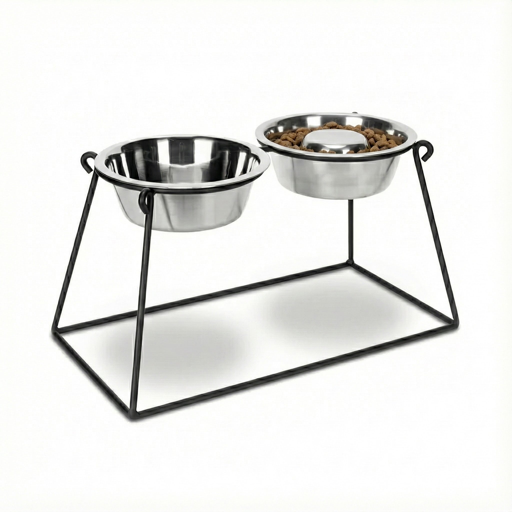 Pyramid Double Diner - Minimalist Wrought Iron Stand, Elevated Dog Bowl Feeder ( 5" / 7" /  12" / 18" / 24")