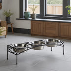 Regal Triple Bowl Diner - Minimalist Wrought Iron Metal Elevated 3 Dog Bowl Stand (7" Medium - Large Dog)