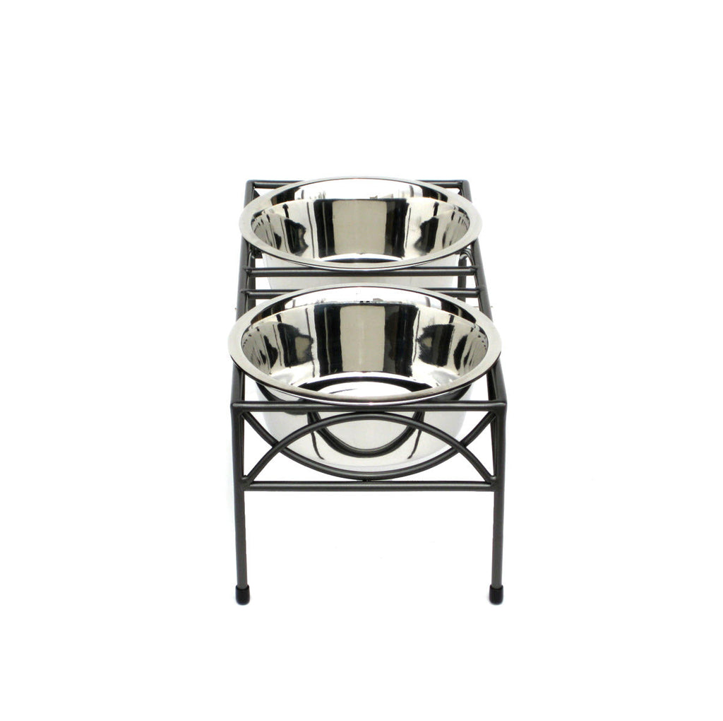 Regal Double Diner - Sturdy Wrought Iron Metal, Elevated Dog Bowl Stand (XS 3" / 5" / 7" / 10" / 12" Tall)