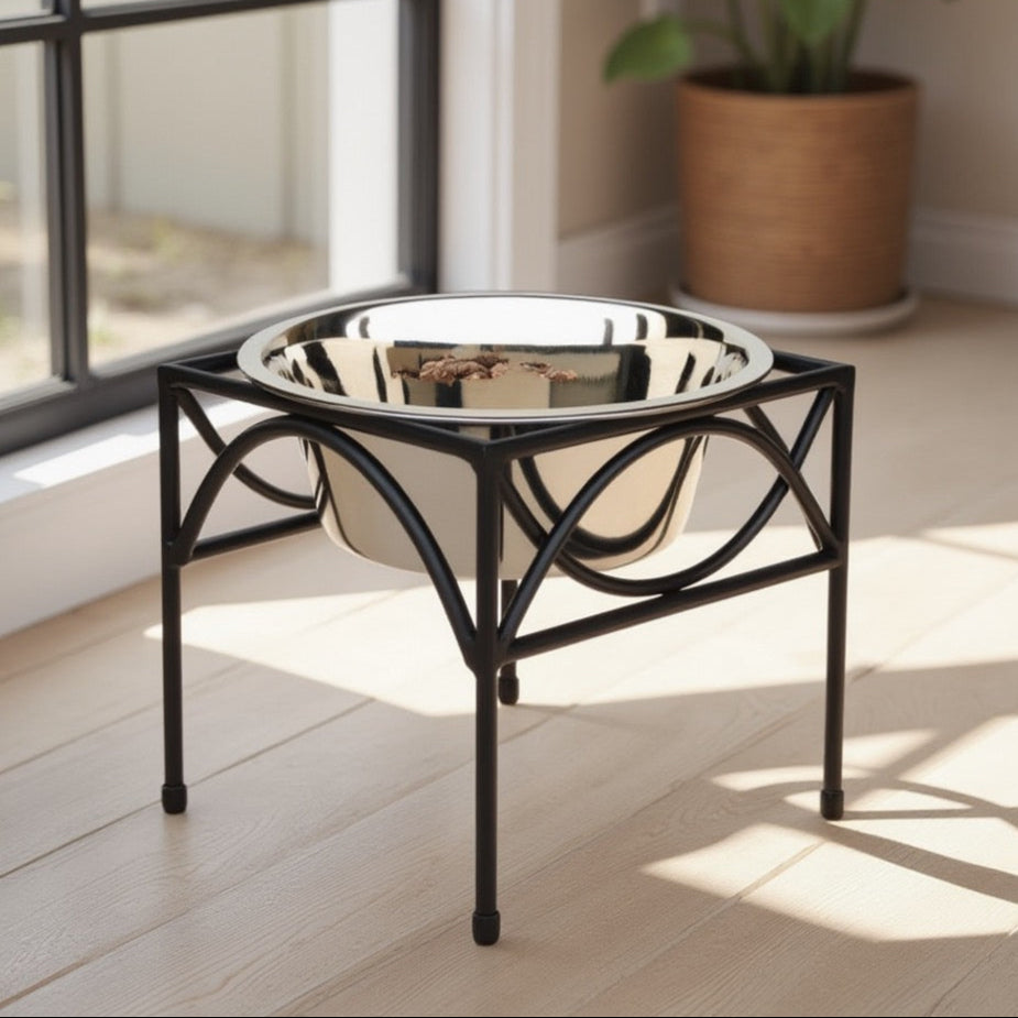 Regal Single Diner - Wrought Iron Metal Stand, Raised Dog Bowl Food, Water (5" / 7" / 12" Tall )