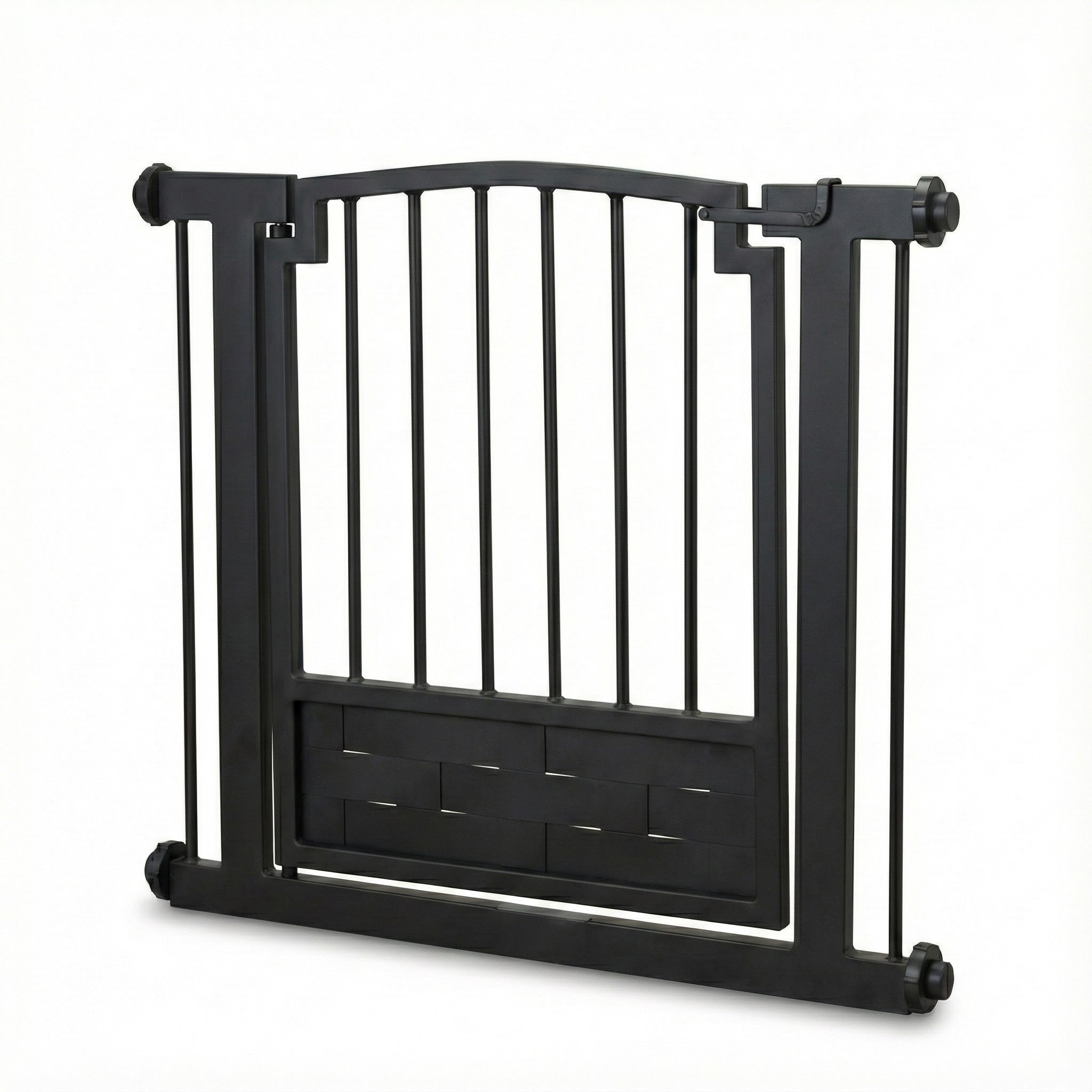 Royal Weave Steel Dog Gate w/ Door (28.5" - 61.5" Extra Wide) Heavy Duty Black Wrought Iron, Indoor Easy Pressure Mounted (No Drill)