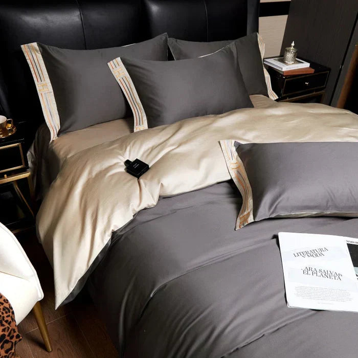 Zevolim| Satin Cotton Embroidered Bedding Set - Luxora