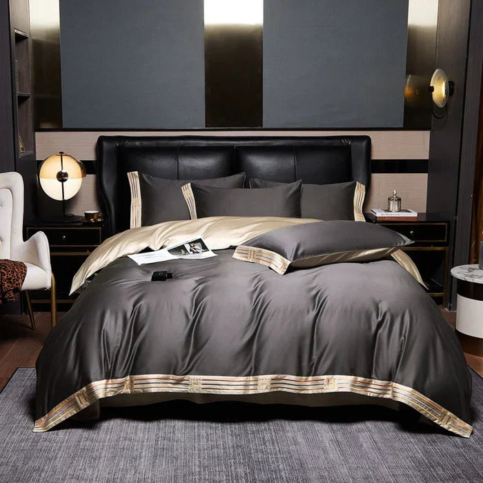 Zevolim| Satin Cotton Embroidered Bedding Set - Luxora