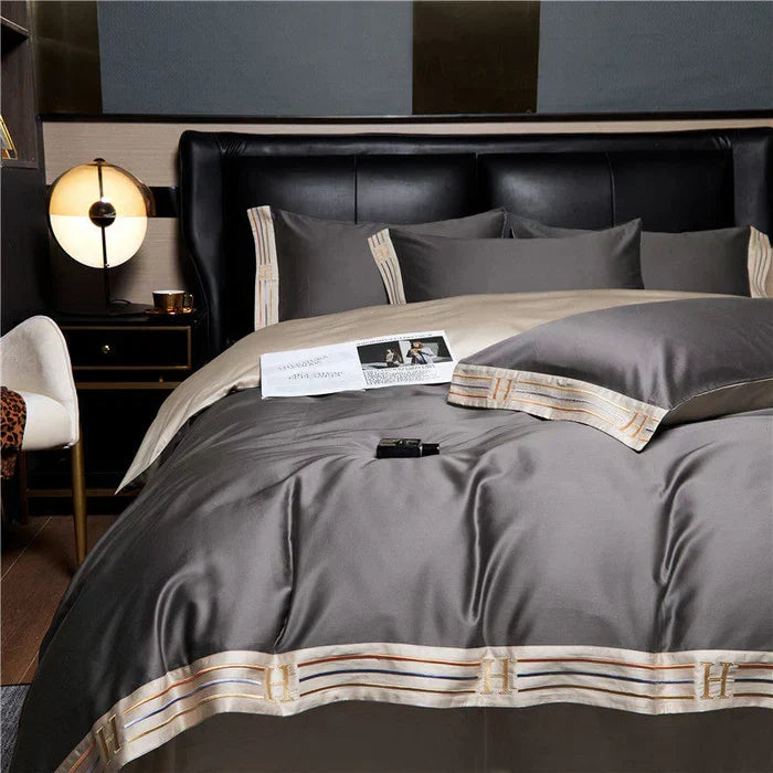 Zevolim| Satin Cotton Embroidered Bedding Set - Luxora