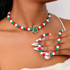 2 Piece Christmas Beaded Necklace with Holiday Charms