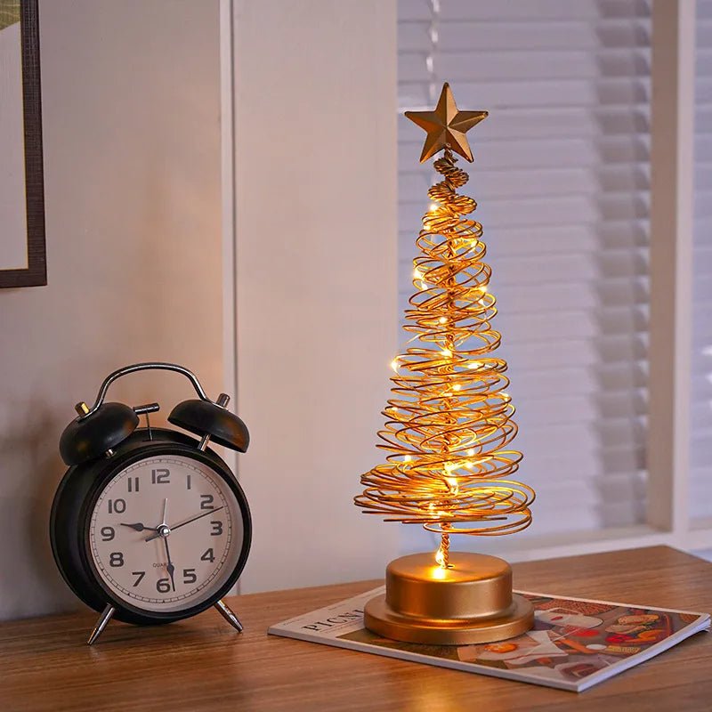 LED Wrought Christmas Tree Spiral Light Table Ornament – Elegant Atmosphere Lamp for Bedroom & Holiday Décor