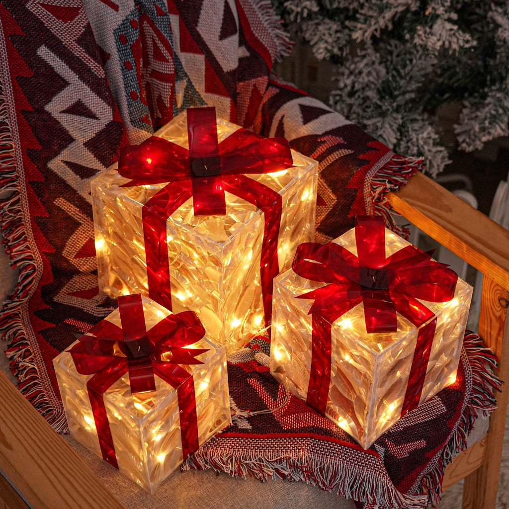 Set of 3 LED Christmas Gift Box Decorations
