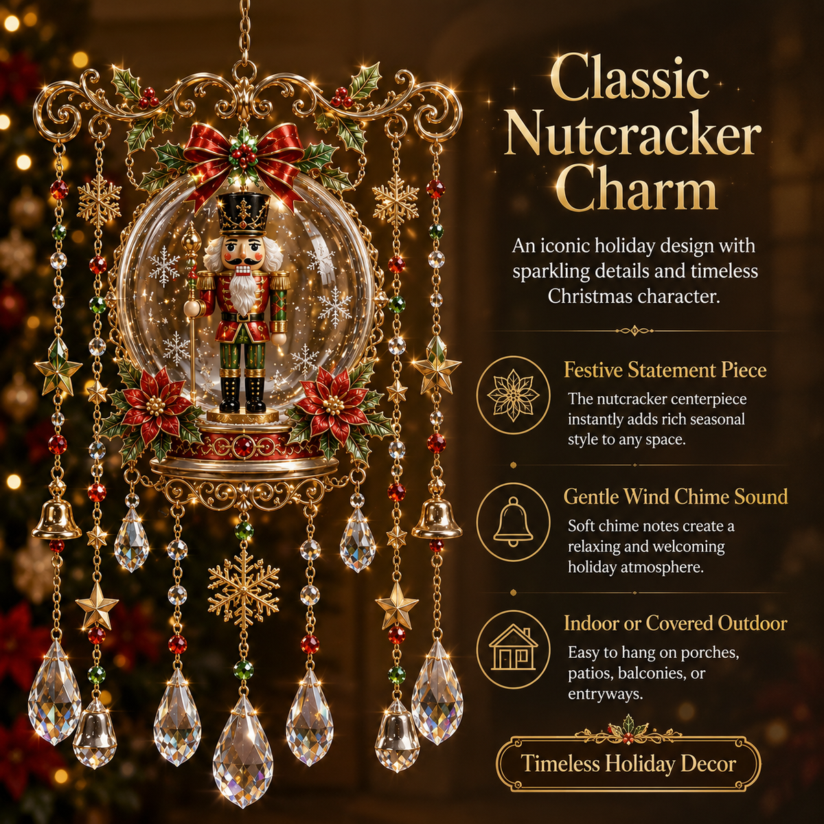 Christmas Crystal Wind Chime - 14 Festive Designs, 20 x 35 cm