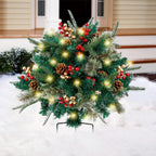 Christmas urn decoration with LED lights | Realistic pine branches & berries | Indoor and outdoor