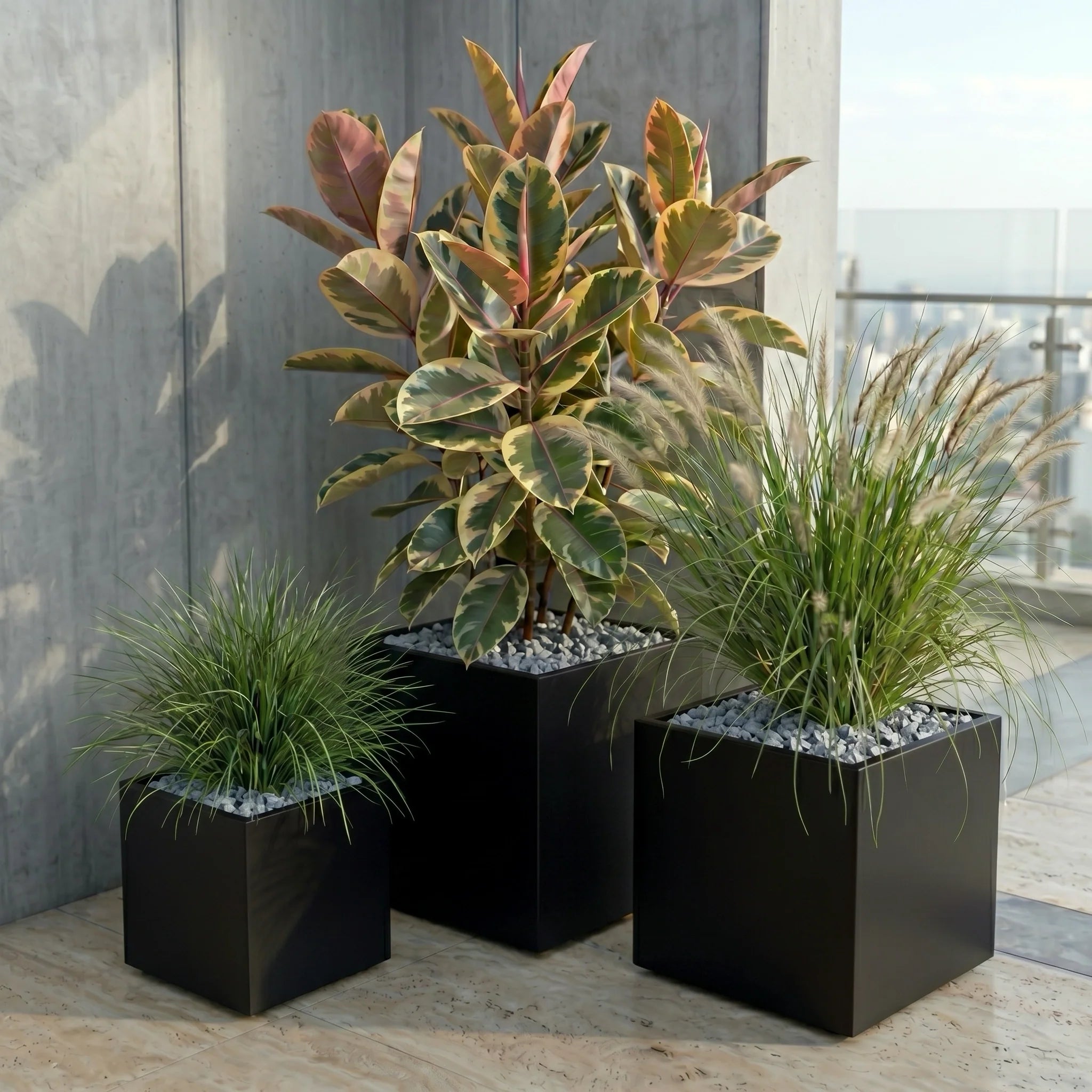 Seeley Cube Block Planter - Architectural Steel-Reinforced Fiberglass w/ Drainage, Indoor / Outdoor (14" / 20" / 24" / 30" Square)