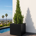 Seeley Cube 30" Extra Large Block Fiberglass Planter Box - Heavy Duty Steel Reinforced - Indoor / Outdoor Tree Planter w/ Drainage
