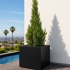 Seeley Cube 30" Extra Large Block Fiberglass Planter Box - Heavy Duty Steel Reinforced - Indoor / Outdoor Tree Planter w/ Drainage