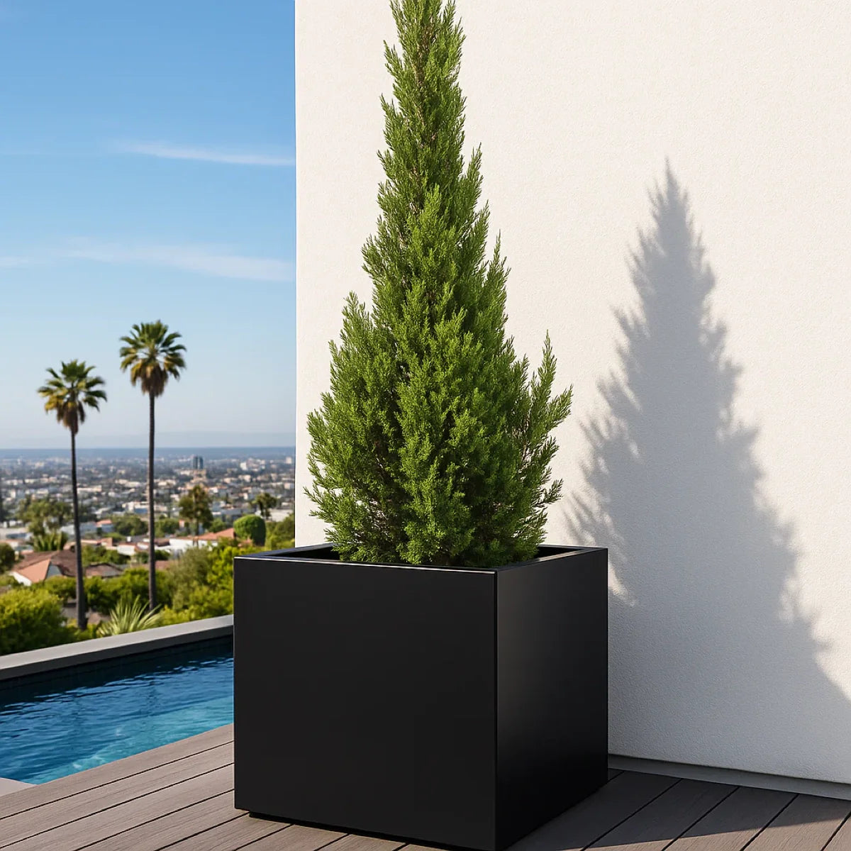Seeley Cube 30" Extra Large Block Fiberglass Planter Box - Heavy Duty Steel Reinforced - Indoor / Outdoor Tree Planter w/ Drainage