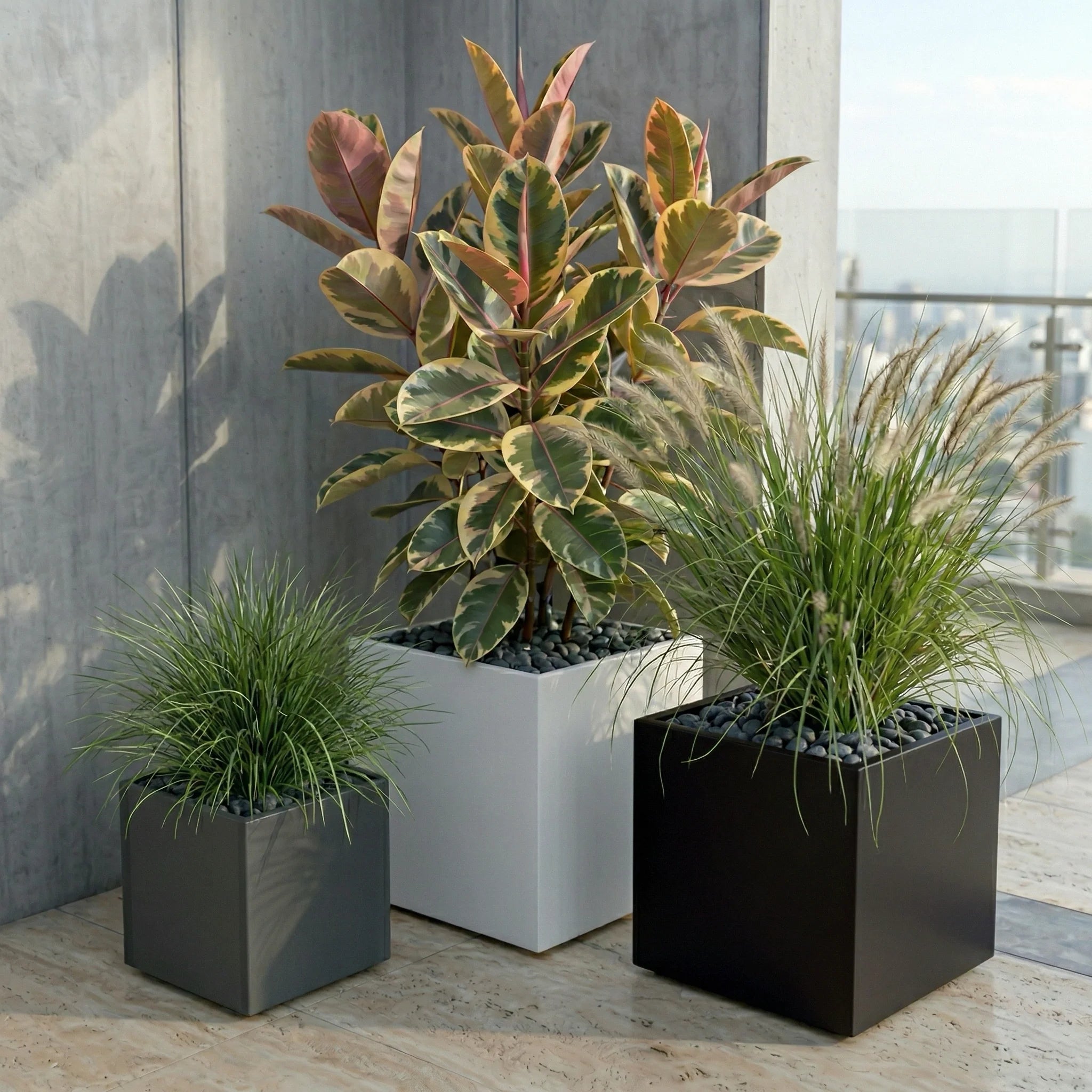 Seeley Cube Block Planter - Architectural Steel-Reinforced Fiberglass w/ Drainage, Indoor / Outdoor (14" / 20" / 24" / 30" Square)