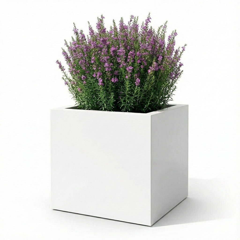 Seeley Cube Block Planter - Architectural Steel-Reinforced Fiberglass w/ Drainage, Indoor / Outdoor (14" / 20" / 24" / 30" Square)