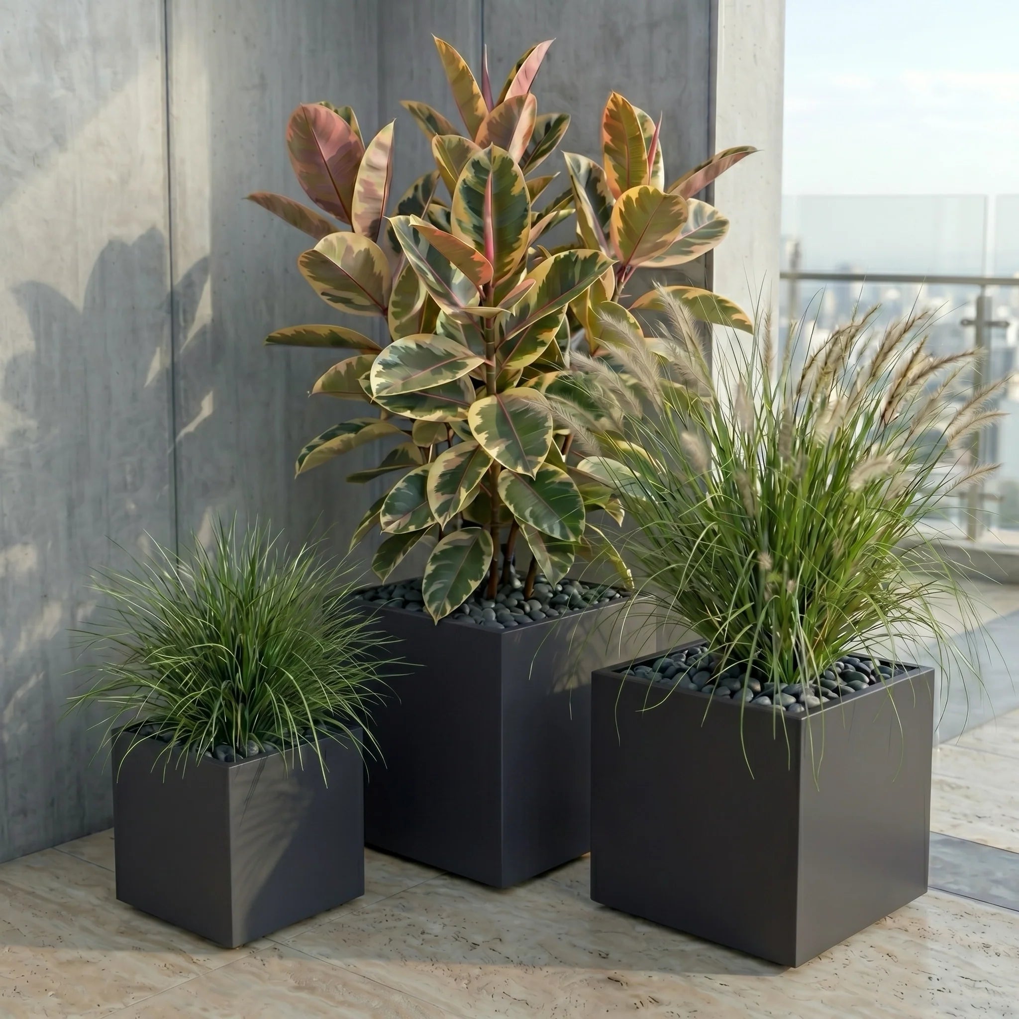 Seeley Cube Block Planter - Architectural Steel-Reinforced Fiberglass w/ Drainage, Indoor / Outdoor (14" / 20" / 24" / 30" Square)
