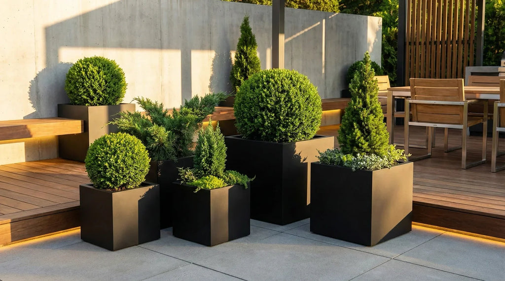 Seeley Cube 30" Extra Large Block Fiberglass Planter Box - Heavy Duty Steel Reinforced - Indoor / Outdoor Tree Planter w/ Drainage